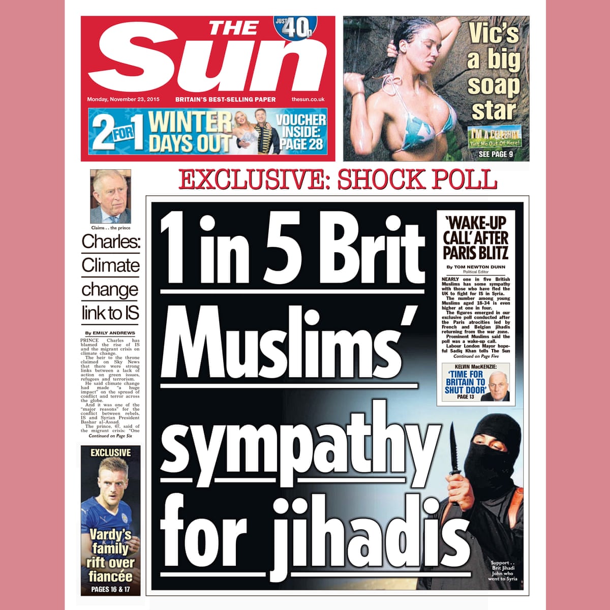 pics The Sun Newspaper Uk Front Page Today 1in5muslims twitter mocks sun front