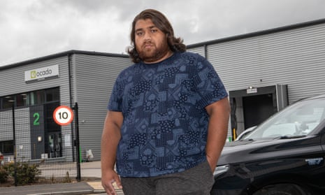 Ocado Zoom delivery driver Faizan Babar outside the company’s depot in Acton, west London, on Friday.