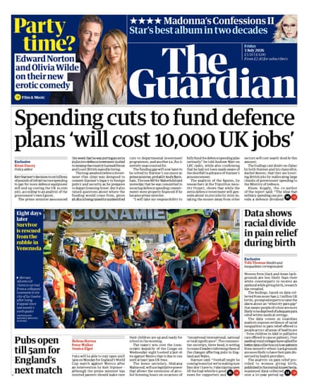 Front page of the Guardian 3 July 2026