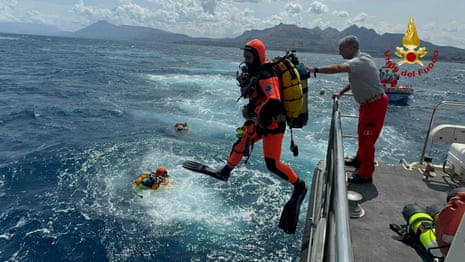 Divers operate in the sea to search for the missing, including British entrepreneur Mike Lynch, after a luxury yacht sank off Sicily, Italy August 19, 2024.