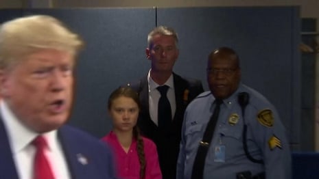 Greta Thunberg stares down Trump as he arrives for UN climate summit – video