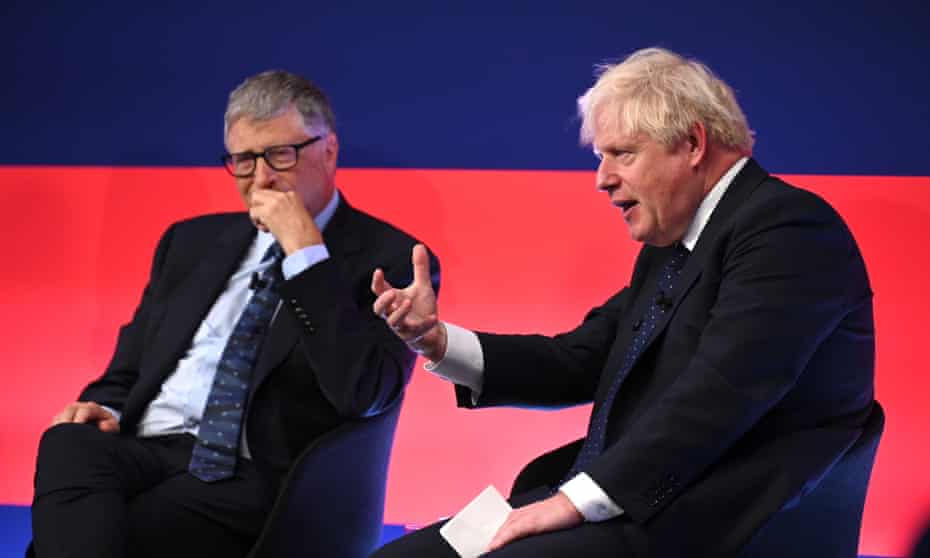 Boris Johnson in conversation with billionaire businessman Bill Gates during the Global Investment Summit at the Science Museum.