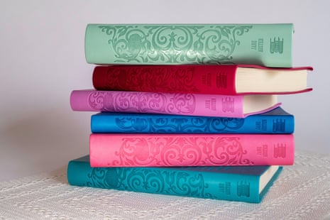 A stack of six Jane Austen books in colourful jackets