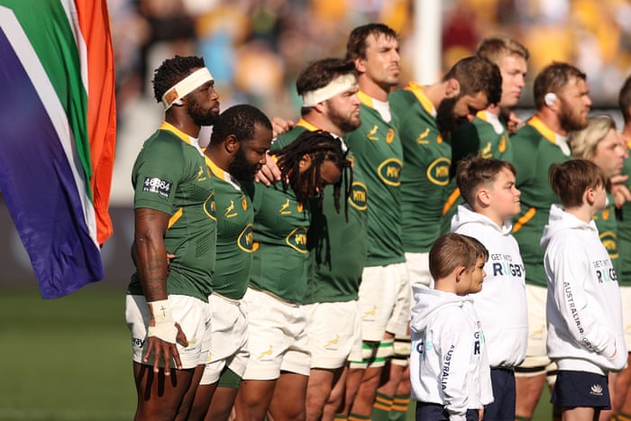 South Africa stand for the national anthems.
