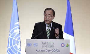 Ban Ki-moon delivers a speech during “action day” at the Paris climate change conference.