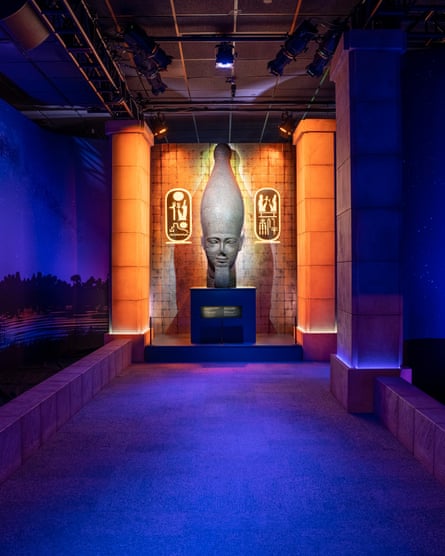 A large sculpture of the head of Ramses