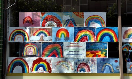 Rainbow pictures in the front window of Olympic Studios cinema in Barnes