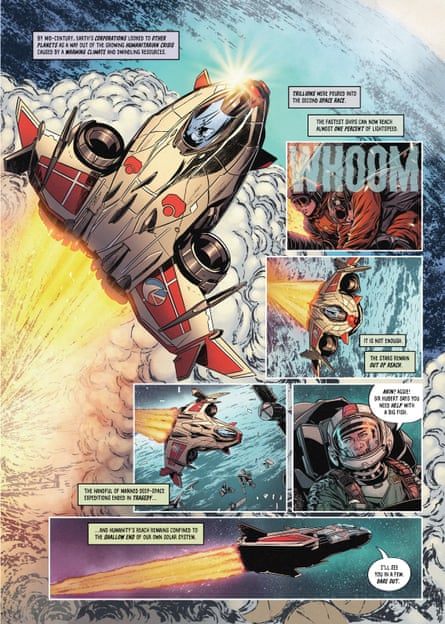 A page of the comic, showing a rocket in flight