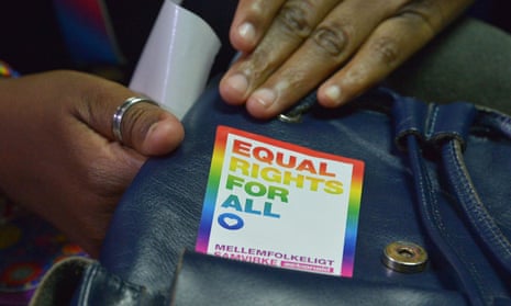 A sticker calling for equal rights seen at a court hearing in Nairobi in February. 