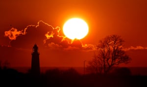 Whitley Bay, England: The sun rises over St Mary’s Lighthouse