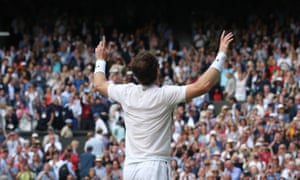 Andy Murray celebrates winning his semi-final against Tomáš Berdych.