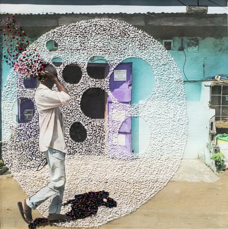 Stitches in time … an embroidered photograph from Joana Choumali’s series Ça va aller (It Will Be OK)