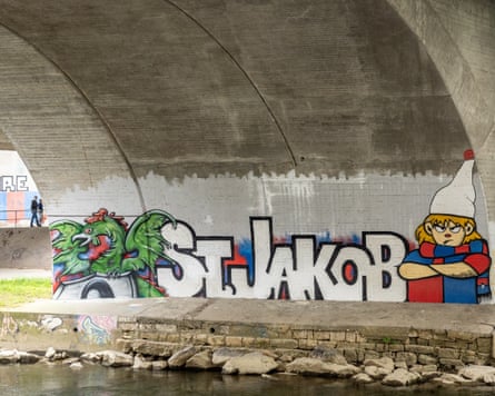 Graffiti near St Jakob-Park shows a Basel fan and the words St Jakob