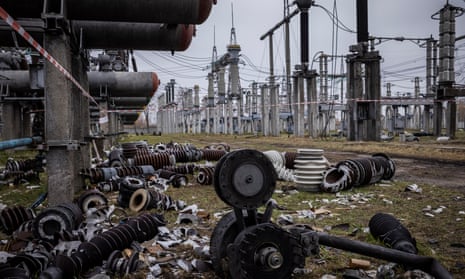  A high voltage substation stands partially destroyed after it was hit by a missile strike in October 2022.