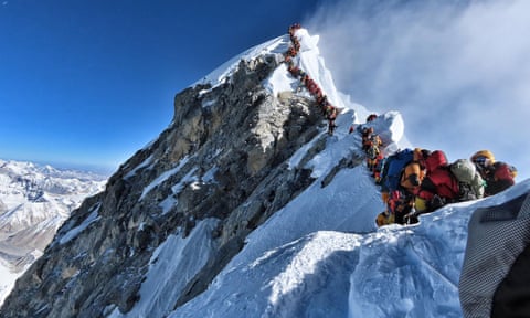 Nirmal Purja’s picture of the overcrowded approach to the summit of Everest last week.