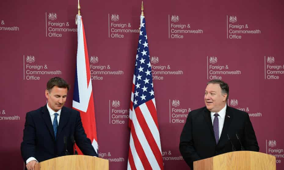 US Secretary Of State Mike Pompeo with Jeremy Hunt in the UK