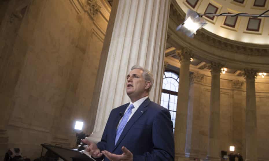 House majority leader Kevin McCarthy discusses the move by Republicans to eviscerate the independent Office of Government Ethics in Washington Tuesday.