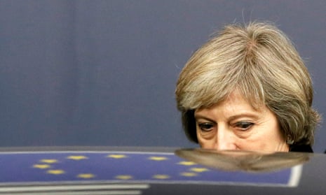 Theresa May and reflection of EU flag