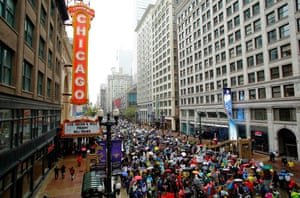 Demonstrators march in Chicago.