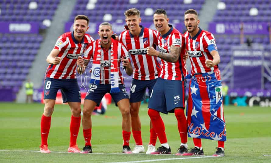 Koke (furthest right), wore the same flag in which he celebrated Atlético’s previous 2014 title win.
