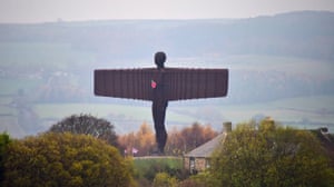 The Angel of the North in Gateshead wears a giant poppy