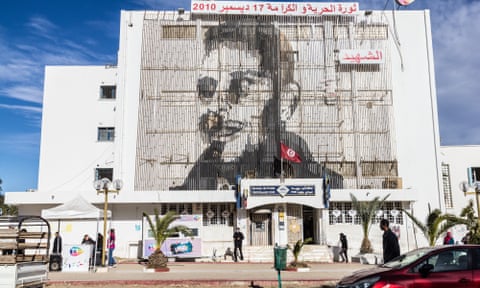 A portrait of Mohamed Bouazizi in his home town of Sidi Bouzid
