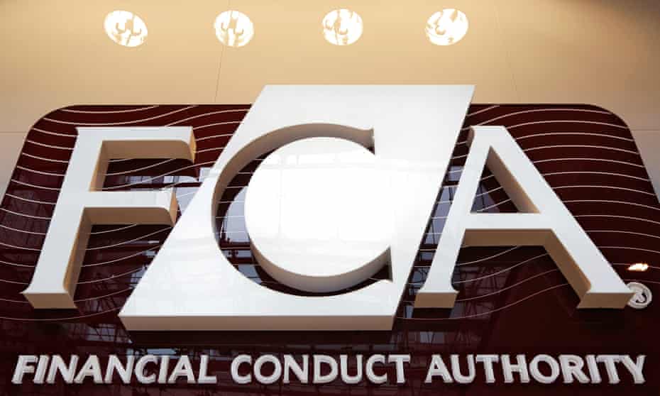 Financial Conduct Authority logo at the agency’s headquarters in Canary Wharf, London