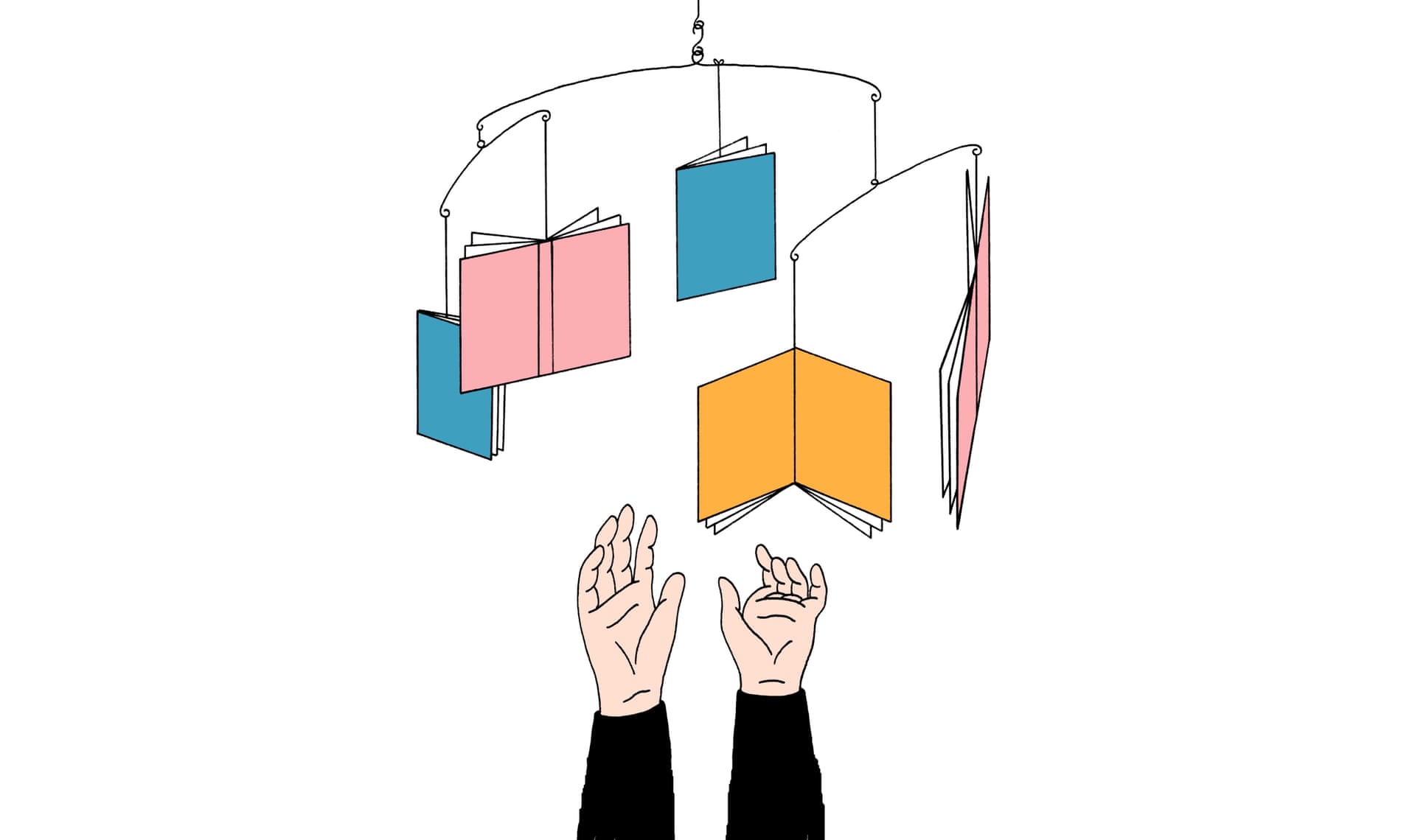 illustration of a baby mobile made of books