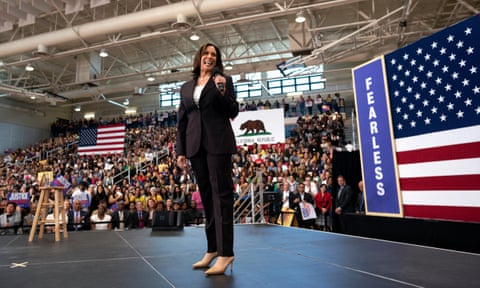 Kamala Harris at a campaign rally in Los Angeles. ‘I am who I am … You might need to figure it out, but I’m fine with it.’