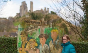 Inspiration for Five’s HQ … Lucy and Blyton’s creations, with Corfe Castle in the distance.