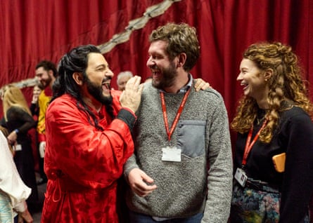 Yusif Eyvazov who plays Calaf embraces stage Director Jack Furness after the show