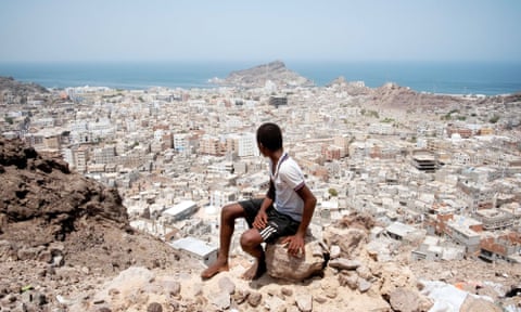 View of Aden from a hill where internally displaced people from the war in the mountains now live.