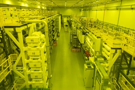 a yellow-lit storage room