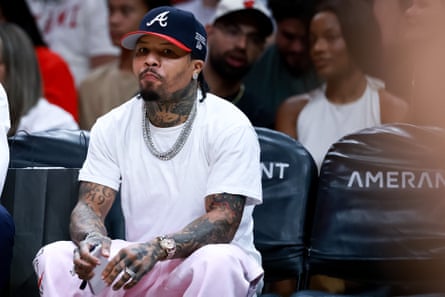 Gervonta Davis looks on at an NBA game between the Bucks and Heat at Miami’s Kaseya Center in October.