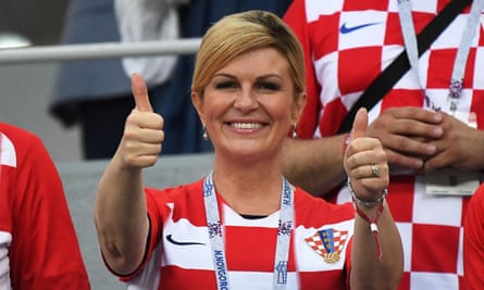 FBL-WC-2018-MATCH52-CRO-DENThe Croatian president, Kolinda Grabar-Kitarović, gives her team the thumbs-up.