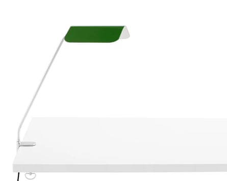 Desk clip lamp with green roof-like shade
