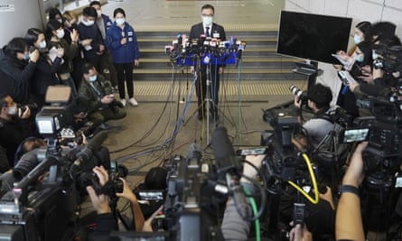 A Hong Kong police senior superintendent, Li Kwai-wah, speaks at a press conference on Wednesday