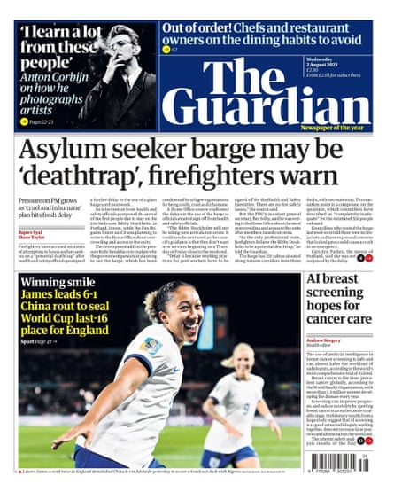 Guardian front page, Wednesday 2 August 2023