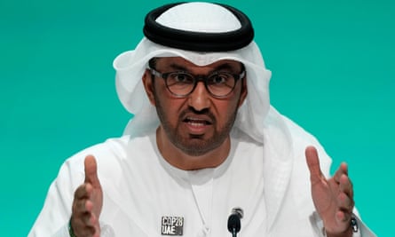 Cop28 president Sultan al-Jaber speaks during a news conference the summit on 4 December.