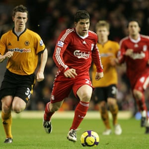 Insúa in action for Liverpool during a 2-0 victory over Wolves at Anfield on Boxing Day 2009.