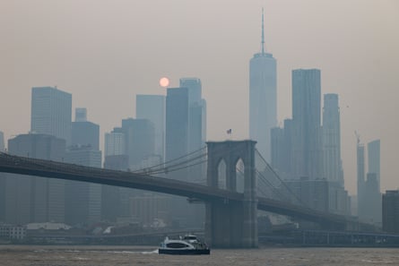 Wildfire smoke against the Manhattan skyline.