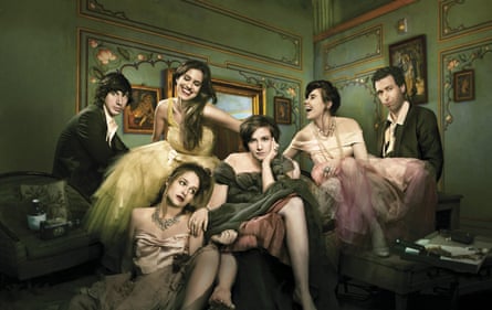 Denham, pictured centre, with fellow Girls cast members Adam Driver, Allison Williams, Jemima Kirke, Zosia Mamet and Alex Karpovsky, 2014.