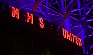 Manchester United pay tribute to the NHS at Old Trafford during the lockdown.