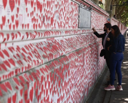 The National Covid memorial wall in Westminster, London.