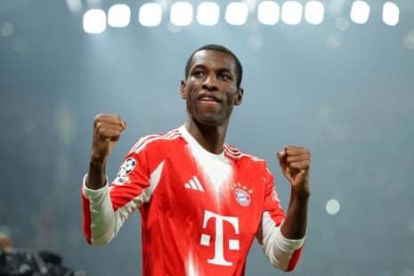 Nicolas Jackson celebrates scoring Bayern Munich's fourth goal.