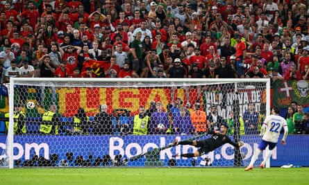 France's Théo Hernandez scores the winning penalty agains Portugal
