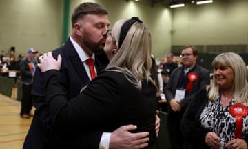 Labour’s Blackpool South byelection candidate Chris Webb kisses his wife Portia.