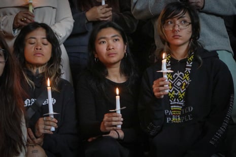 Residents gather at St.Mary the Virgin Church for a vigil for victims of the car-ramming tragedy during the Filipino Lapu Lapu festival in Vancouver, British Columbia, Canada, 27 April 2025.