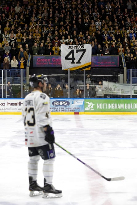 Fans applaud in honour of Adam Johnson in the 47th minute of Nottingham Panthers’ memorial match against Manchester Storm.