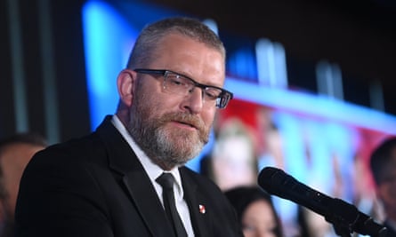 Grzegorz Braun delivers a speech at the Confederation's election headquarters in Warsaw. He is